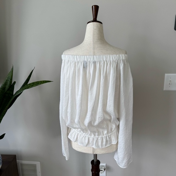 Theory White Off-Shoulder Blouse with Tie Waist Detail - Picture 2 of 8